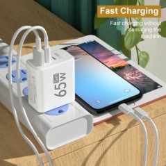 PD 65W GaN USB töltő Gyorstöltő C típusú mobiltelefon-adapter iPhone 15-höz Huawei Quick Charge 3.0 EU/US dugaszolható fali tölt