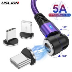 USLION 540 Rotate 5A mágneses kábel Gyorstöltő Micro USB Type C kábel iPhone Xiaomi mágneses töltő vezetékes kábel USB kábel