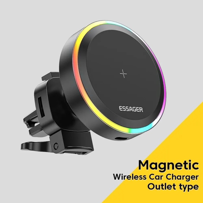 Essager RGB mágneses autós telefontartó Qi 15W vezeték nélküli töltő autó iPhone 14 13 Pro Max telefonhoz Samsung telefontartó á