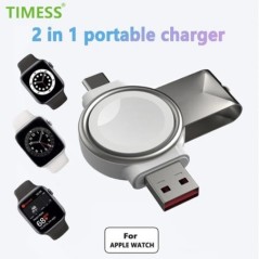 2 az 1-ben mágneses vezeték nélküli töltő Apple Watchhoz 9 8 7 6 5 4 SE Ultragyors töltőállomás USB-A/C hordozható töltő iWatchh