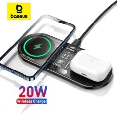 Baseus 20 W-os kettős vezeték nélküli töltő iPhone 15 14 Airpod Pro gyors Qi vezeték nélküli töltő Samsung Xiaomi 12 Pro töltőpa