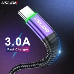 USLION LED 3A Type C kábel Micro USB gyorstöltő kábel vezeték Samsung S23 Xiaomi mobiltelefon töltő USB C típusú töltőkábelekhez