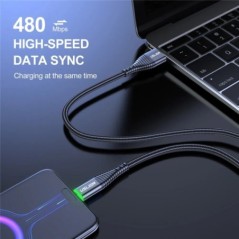 USLION LED 3A Type C kábel Micro USB gyorstöltő kábel vezeték Samsung S23 Xiaomi mobiltelefon töltő USB C típusú töltőkábelekhez