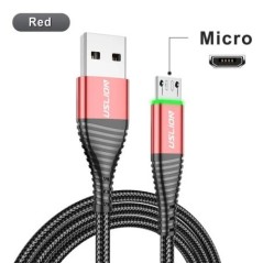 USLION LED 3A Type C kábel Micro USB gyorstöltő kábel vezeték Samsung S23 Xiaomi mobiltelefon töltő USB C típusú töltőkábelekhez