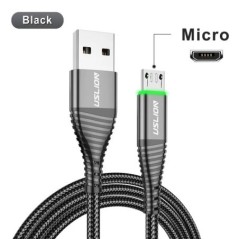 USLION LED 3A Type C kábel Micro USB gyorstöltő kábel vezeték Samsung S23 Xiaomi mobiltelefon töltő USB C típusú töltőkábelekhez