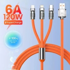 6A 120W 3in1 2in1 USB gyorstöltő kábel iPhone 14 Micro USB Type-C 8 tűs töltőkábel Huawei Samsung Xiaomi vezetékes kábelhez