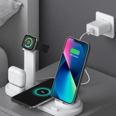 5 az 1-ben vezeték nélküli töltőállvány iPhone 15 14 13 12 11 X Apple Watch Airpods asztali telefontöltők gyorstöltő dokkoló áll