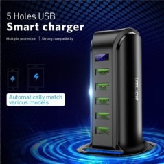 USLION 5 többportos USB töltő hub mobiltelefonhoz EU UK USA dugaszoló LED kijelző USB töltőállomás asztali dokkoló töltők