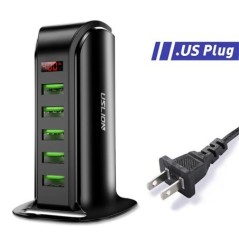 USLION 5 többportos USB töltő hub mobiltelefonhoz EU UK USA dugaszoló LED kijelző USB töltőállomás asztali dokkoló töltők