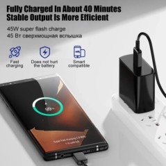 USB C töltő 45 W szupergyors töltő 3,28 láb C típusú kábel Gyorstöltő Android telefon töltő Samsung Galaxy S23 S22 Ultra készülé