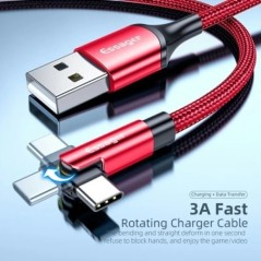 Essager 3A gyorstöltő kábel Micro USB Type C adattöltő iPhone Xiaomi mobiltelefonhoz 540 Rotate Wire kábel