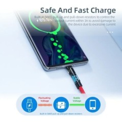 Essager 3A gyorstöltő kábel Micro USB Type C adattöltő iPhone Xiaomi mobiltelefonhoz 540 Rotate Wire kábel