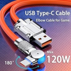 120W 7A gyorstöltés C típusú kábel forgó könyökkábel játékhoz Xiaomi Samsung telefontöltőhöz folyékony szilikon USB C kábel