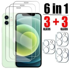 6 az 1-ben Edzett üveg képernyővédő fólia iPhone 14 13 12 11 15 Pro Max készülékhez iPhone 13 12 14 Plus 11 12 13 14 15 Pro kame