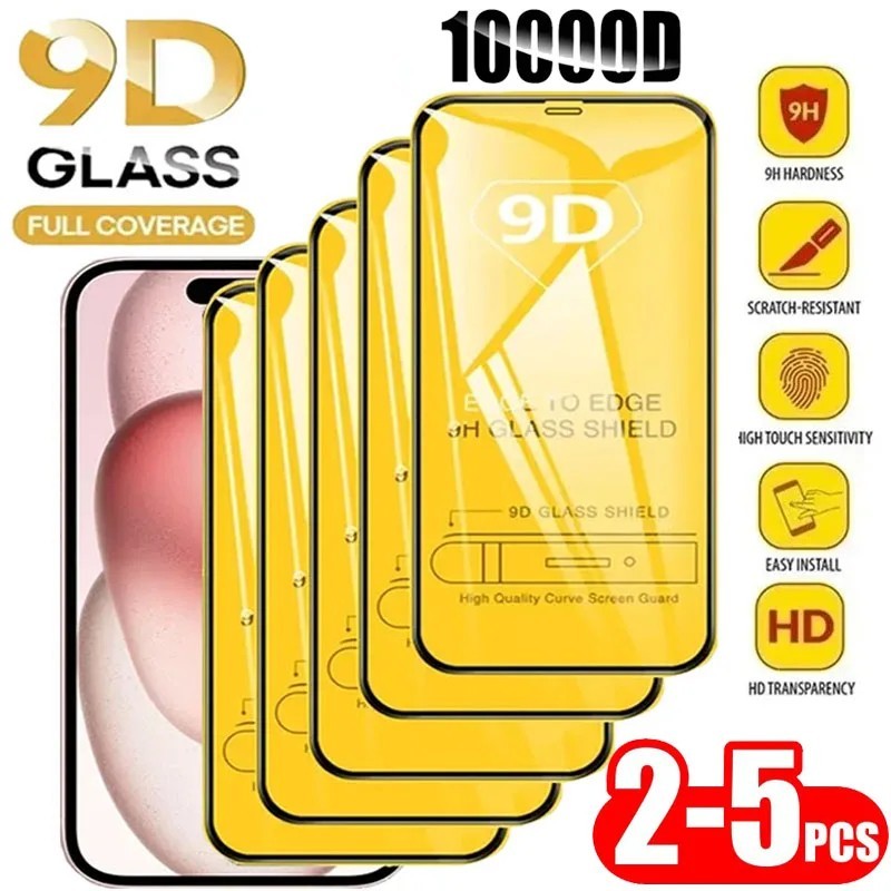 2-5 DB 9D képernyővédő edzett üveg iPhone 15 14 13 12 11 Pro Max védőüveg iPhone X XR XS Max 7 8 14 Plus készülékhez