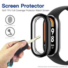 TPU puha védőburkolat Xiaomi Mi Band 8 tok teljes képernyővédő fóliával, lökhárítóval bevont tokok Mi Band 8 okosórához