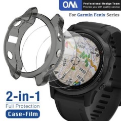 2 az 1-ben védőtok + képernyővédő fólia Garmin Fenix 7 7S 7X 6 6S 6X Pro 5 5S Smart Watch szilikon burkolathoz és edzett üveghez