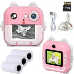 Kids Camera Instant Print Photo Mini Digitális Videokamera Gyerekeknek Zéró tinta Nyomtatási Papírral 32G TF kártya Oktatási ját