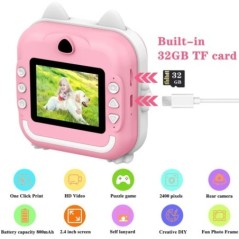 Kids Camera Instant Print Photo Mini Digitális Videokamera Gyerekeknek Zéró tinta Nyomtatási Papírral 32G TF kártya Oktatási ját