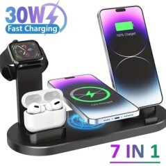 30 W 7 az 1-ben vezeték nélküli töltőállvány iPhone 14 13 12 Apple Watch gyorstöltő dokkolóállomáshoz Airpods Pro iWatch 7 6 kés