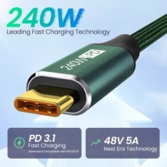 PD3.1 240W USB Type C-C kábel Gyorstöltő vezeték iPhone 15 Plus Pro Max PS5 kapcsolóhoz Samsung MacBook 5A gyorstöltő kábel