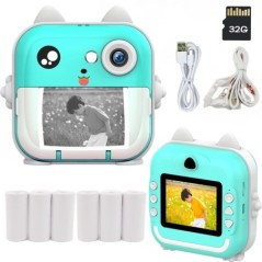 Kids Camera Instant Print Photo Mini Digitális Videokamera Gyerekeknek Zéró tinta Nyomtatási Papírral 32G TF kártya Oktatási ját