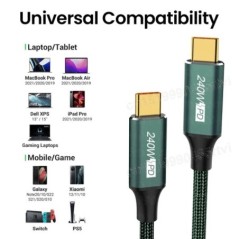 PD3.1 240W USB Type C-C kábel Gyorstöltő vezeték iPhone 15 Plus Pro Max PS5 kapcsolóhoz Samsung MacBook 5A gyorstöltő kábel