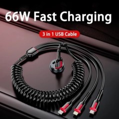 3 az 1-ben 66 W-os gyorstöltő kábel C típusú kábel Micro USB kábel iPhone töltőkábel Samsung Xiaomi Huawei töltőkábelhez