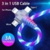 3 az 1-ben 3A gyorstöltő USB kábel Flow világító kábel iPhone-hoz Samsung Xiaomi telefontöltő 8 Pin Micro USB Type C kábel