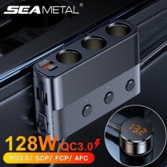 SAEMETAL 128W autós telefon töltő szivargyújtó adapter PD30W QC3.0 több portos gyorstöltő USB töltő aljzat kapcsolóval