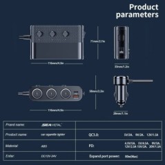 SAEMETAL 128W autós telefon töltő szivargyújtó adapter PD30W QC3.0 több portos gyorstöltő USB töltő aljzat kapcsolóval