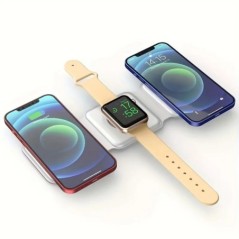 3 az 1-ben mágneses vezeték nélküli töltő iPhone 15 14 13 12 Apple Watch AirPods 15 W gyorstöltő dokkolóállomáshoz, összecsukhat