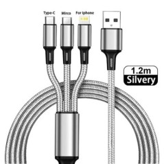 Lovebay 3 az 1-ben USB gyorstöltő kábel C típusú Micro IOS multi töltőkábel iPhone Huawei Samsung nylon fonott kábelhez