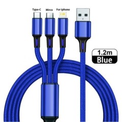 Lovebay 3 az 1-ben USB gyorstöltő kábel C típusú Micro IOS multi töltőkábel iPhone Huawei Samsung nylon fonott kábelhez