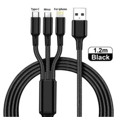 Lovebay 3 az 1-ben USB gyorstöltő kábel C típusú Micro IOS multi töltőkábel iPhone Huawei Samsung nylon fonott kábelhez