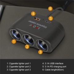 PD QC3.0 Dual USB aljzat 120W autós szivargyújtó elosztó 12V 24V gyorstöltő dugós telefon tápadapter autós DVR műszerkamerahoz