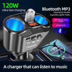 Autós szivargyújtó elosztó töltő Kettős USB QC 3.0 Gyorstöltés 12V Auto FM adók Bluetooth kihangosító aljzatok