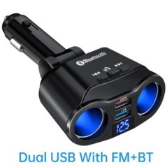 Autós szivargyújtó elosztó töltő Kettős USB QC 3.0 Gyorstöltés 12V Auto FM adók Bluetooth kihangosító aljzatok