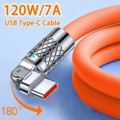 120 W 7A gyorstöltő C típusú kábel 180 fokban elforgatható könyökkábel játékhoz Xiaomi Samsung OPPO VIVO telefontöltő USB C kábe