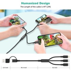 3 az 1-ben töltőkábel Multi USB port Több USB töltőkábel C típusú mikro töltő mobiltelefon vezeték iPhone 14 13 12 Xiaomihoz