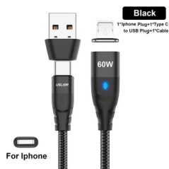 USLION 60W PD gyorstöltőkábel USB C-C típusú mikromágneses adatkábel 3A USB-kábel iPhone 13 Macbookhoz Huawei Samsung S22