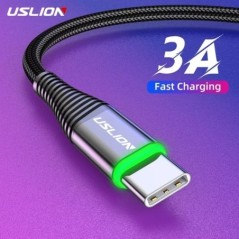 USLION 0.5m/1m/2m LED 3A USB Type C kábel gyorstöltő vezeték Samsung Galaxy Xiaomi Huawei Note 7 adat USB-C kábel töltőkábel