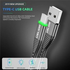 USLION 0.5m/1m/2m LED 3A USB Type C kábel gyorstöltő vezeték Samsung Galaxy Xiaomi Huawei Note 7 adat USB-C kábel töltőkábel