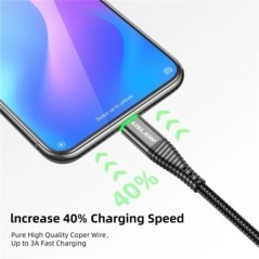 USLION 0.5m/1m/2m LED 3A USB Type C kábel gyorstöltő vezeték Samsung Galaxy Xiaomi Huawei Note 7 adat USB-C kábel töltőkábel