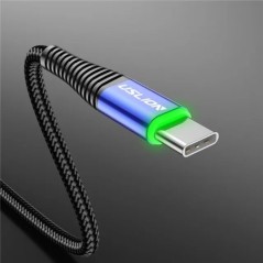 USLION 0.5m/1m/2m LED 3A USB Type C kábel gyorstöltő vezeték Samsung Galaxy Xiaomi Huawei Note 7 adat USB-C kábel töltőkábel