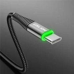 USLION 0.5m/1m/2m LED 3A USB Type C kábel gyorstöltő vezeték Samsung Galaxy Xiaomi Huawei Note 7 adat USB-C kábel töltőkábel