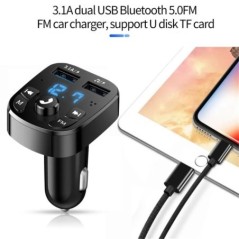 Autós töltő FM adó Bluetooth Audio Dual USB autós MP3 lejátszó autorádió kihangosító töltő 3.1A gyorstöltő autós tartozékok