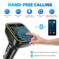 Autós Bluetooth 5.0 FM adó PD Type-C Dual USB 3.1A gyorstöltő Színes környezeti fény kihangosító MP3 modulátor lejátszó