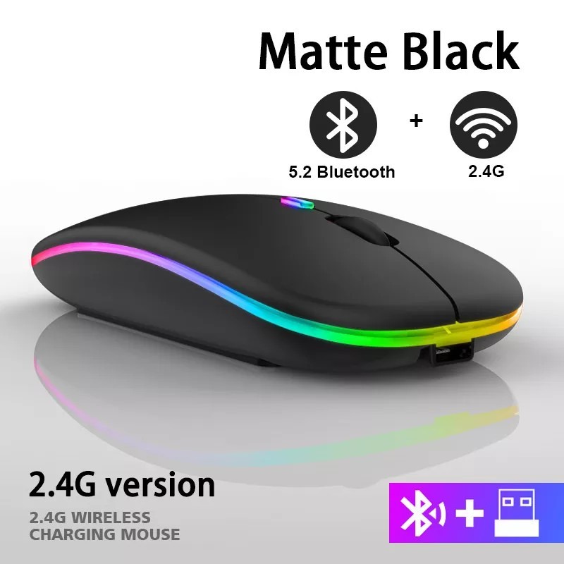 2,4G vezeték nélküli egér RGB újratölthető Bluetooth egerek vezeték nélküli számítógép Mause LED háttérvilágítású, ergonomikus j