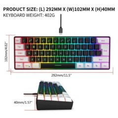 Csendes vezetékes játékbillentyűzet RGB USB univerzális billentyűzet LED háttérvilágítású, ergonómikus, áramvonalas dizájn, game